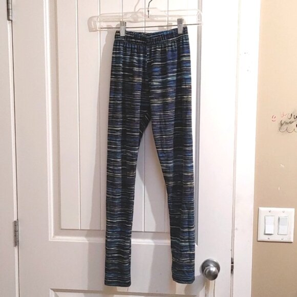 Sweet Legs Petite blue green yellow pattern leggings stretchy pants - Picture 1 of 6